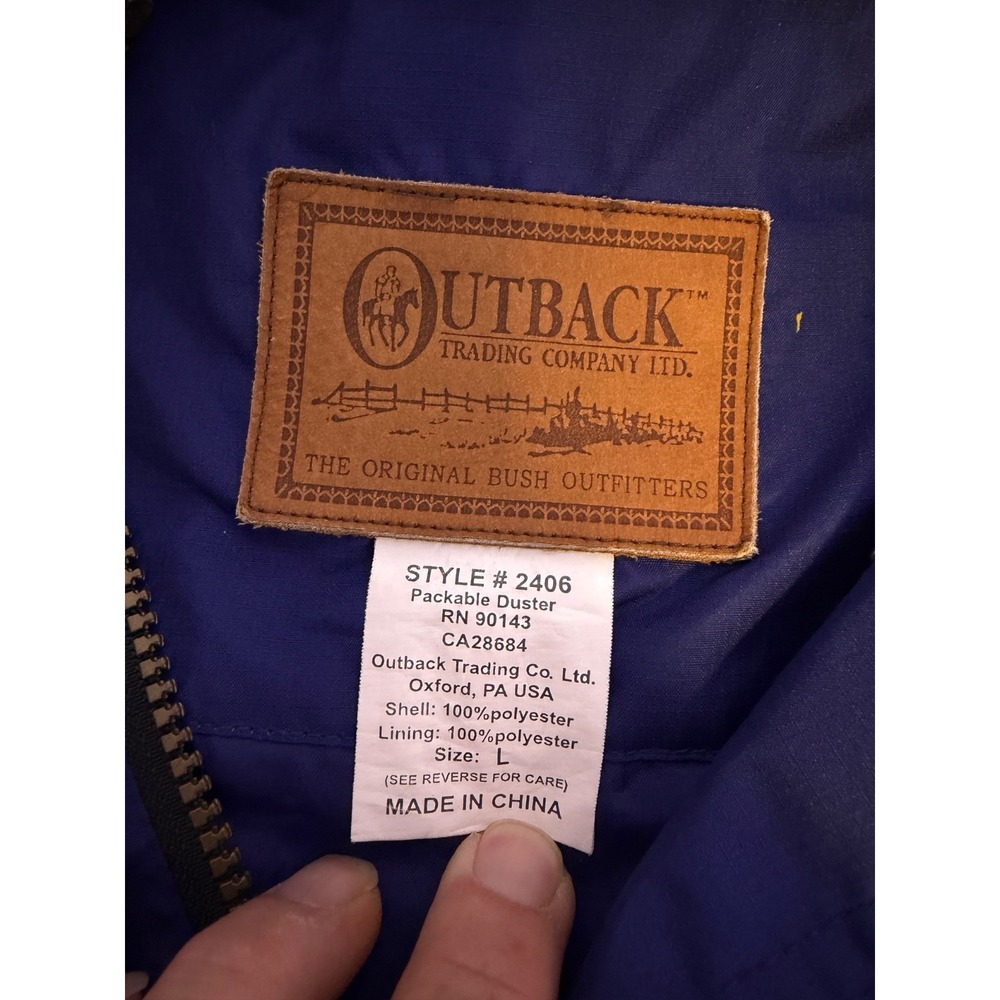 Outback Trading Company Mens Packable Long Rain Duster Waterproof Coat L Blue - Picture 7 of 9